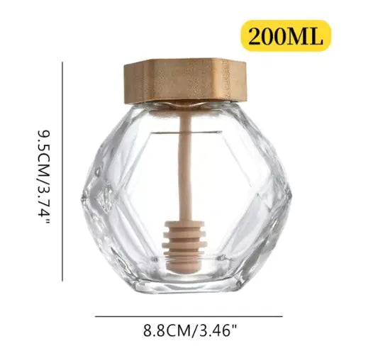 Hexagonal Glass Honey Bottle with Wooden Stirring Rod