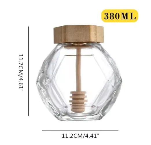 Hexagonal Glass Honey Bottle with Wooden Stirring Rod